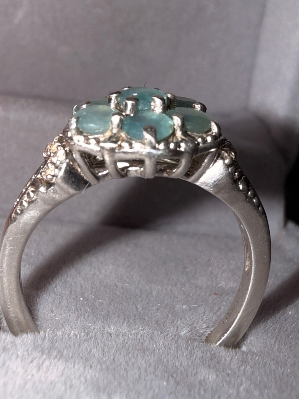 ✨Rare ✨925 Sterling Silver Grandidierite & Diamond Flower Cluster Ring Sz8 - Picture 14 of 17
